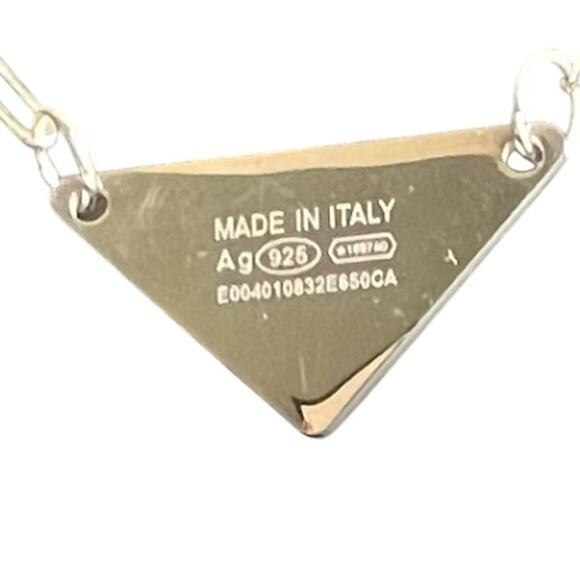 Prada Milano Silver Logo Emblem Patch Pendant with Paperclip Necklace (PRXX029) - Picture 2 of 4